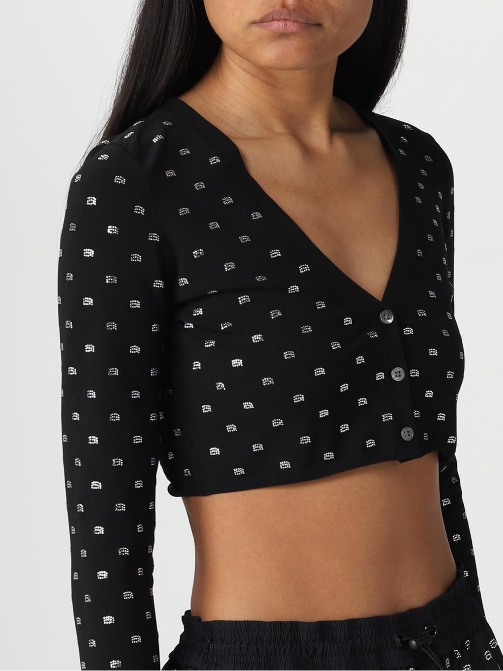 ALEXANDER WANG BLACK CRYSTAL LOGO
V-NECK CROPPED CARDIGAN size XS